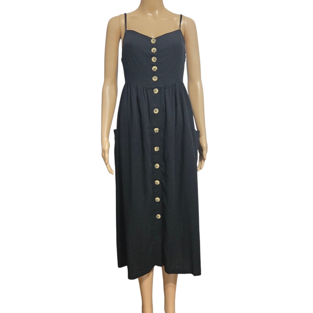 Buffalo David Bitton Black Catina Button-Down Midi Dress Size Medium - Picture 7 of 10